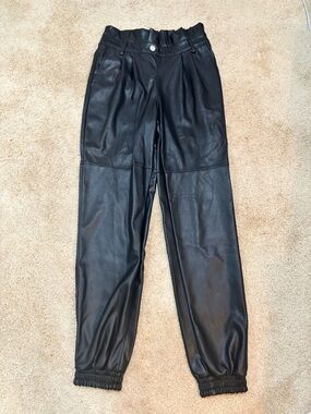 SO Black Leather Jogger Pants